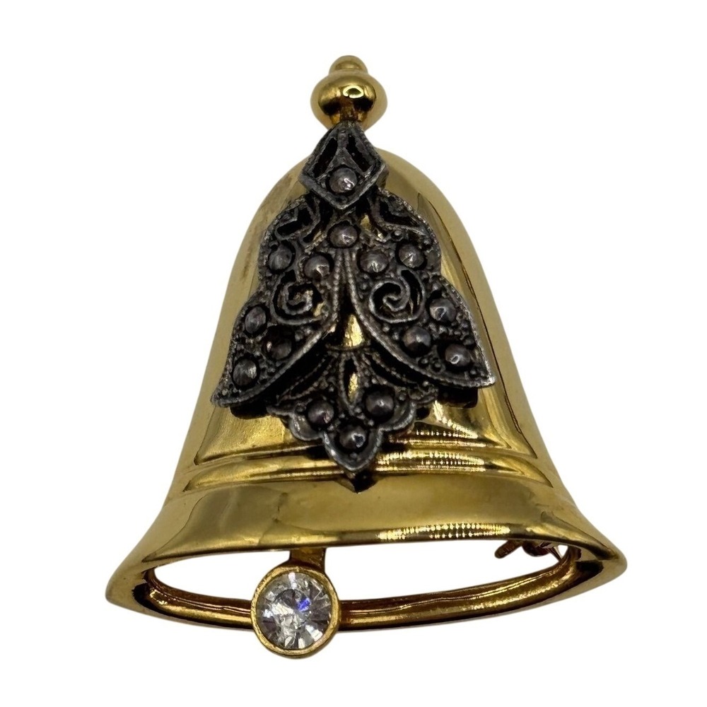 Vintage Darlene‎ Christmas Bell Brooch Rhinestone Holiday Pin